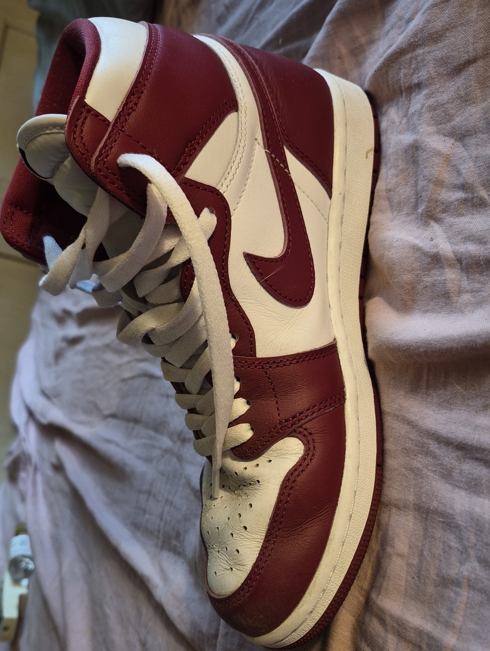 Men's Nike High-Top Basketball Sneakers - White & Burgundy